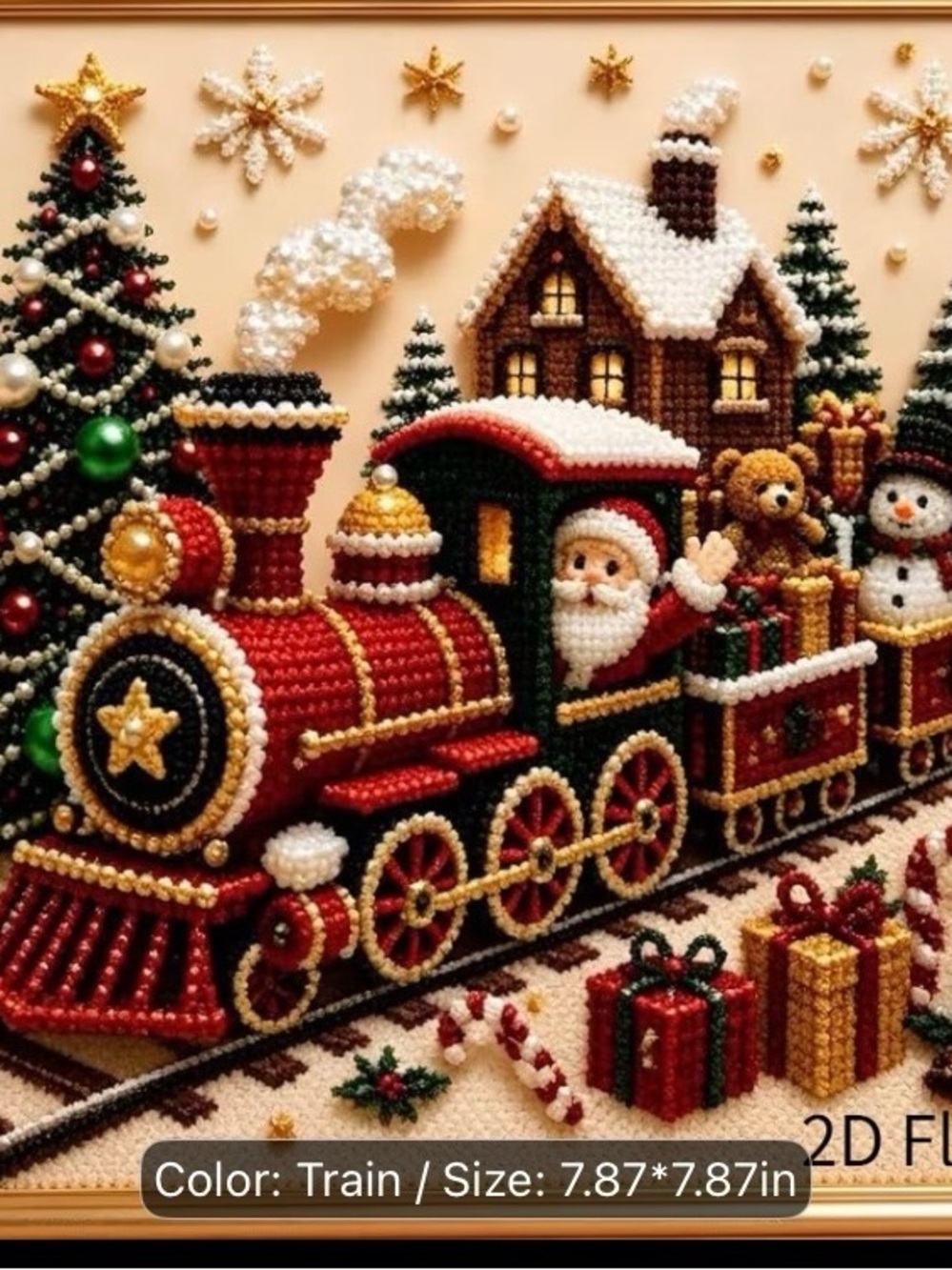 Diamond pearl painting kit. Red Gold Holiday Christmas Train Santa Snowman.